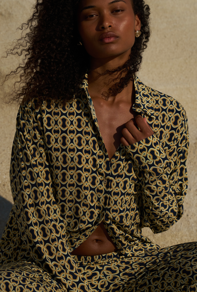 St Barts Shirt - Navy/Gold Link Geo