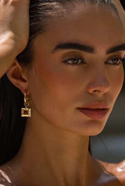ATD x Daisy Red Jasper Square Chubby Hoop Earrings