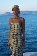St Tropez Dress - Navy/Gold Link Print