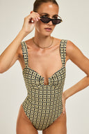 Cannes One Piece - Navy/Gold Link Print