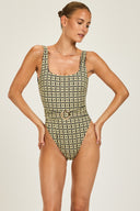 Cayman Island One Piece - Navy/Gold Link Print