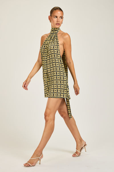 Ibiza Dress - Navy/Gold Link Geo