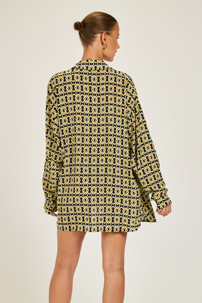 St Barts Shirt - Navy/Gold Link Print