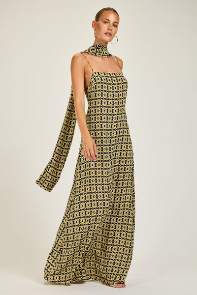 St Tropez Dress - Navy/Gold Link Print